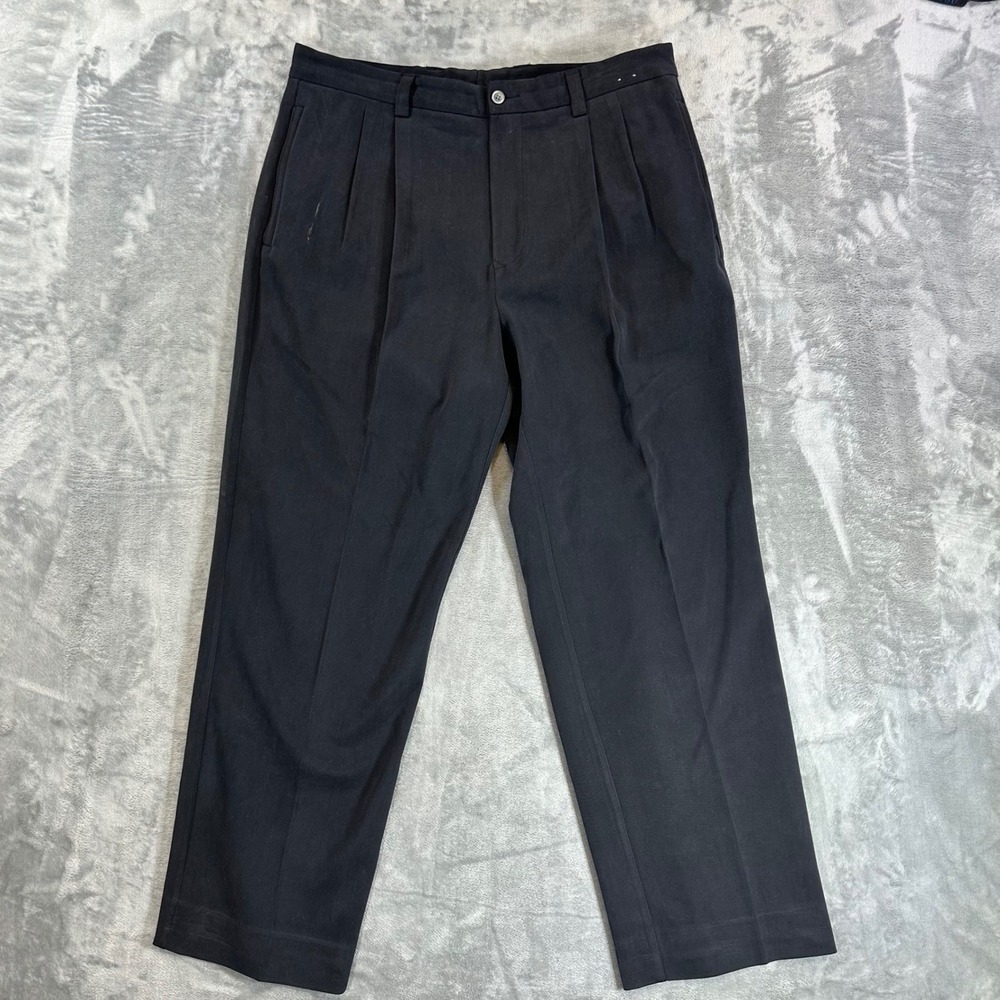 Tommy Bahama Pleated Silk Trousers Men's Size 36x30 Black Silk High Rise Pants